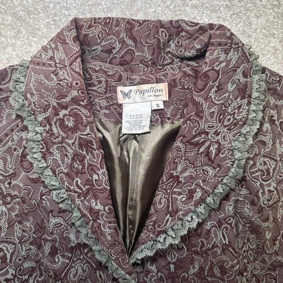 Vtg y2k Papillon Los Angeles Women Brocade Lace Collar Coat Jacket Size S Whimsy - Picture 4 of 9